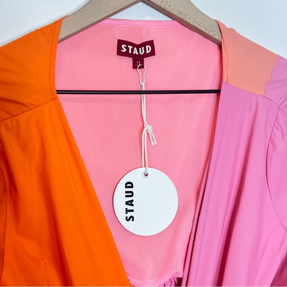 STAUD Gulf A-Line Cutout Dress Orange & Pink - Picture 10 of 14